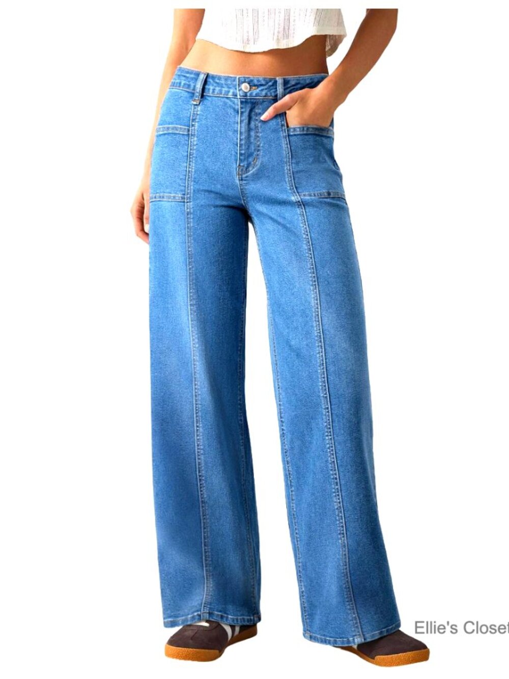 High Waisted Wide Leg Jeans Stretchy Straight Leg Denim Pants